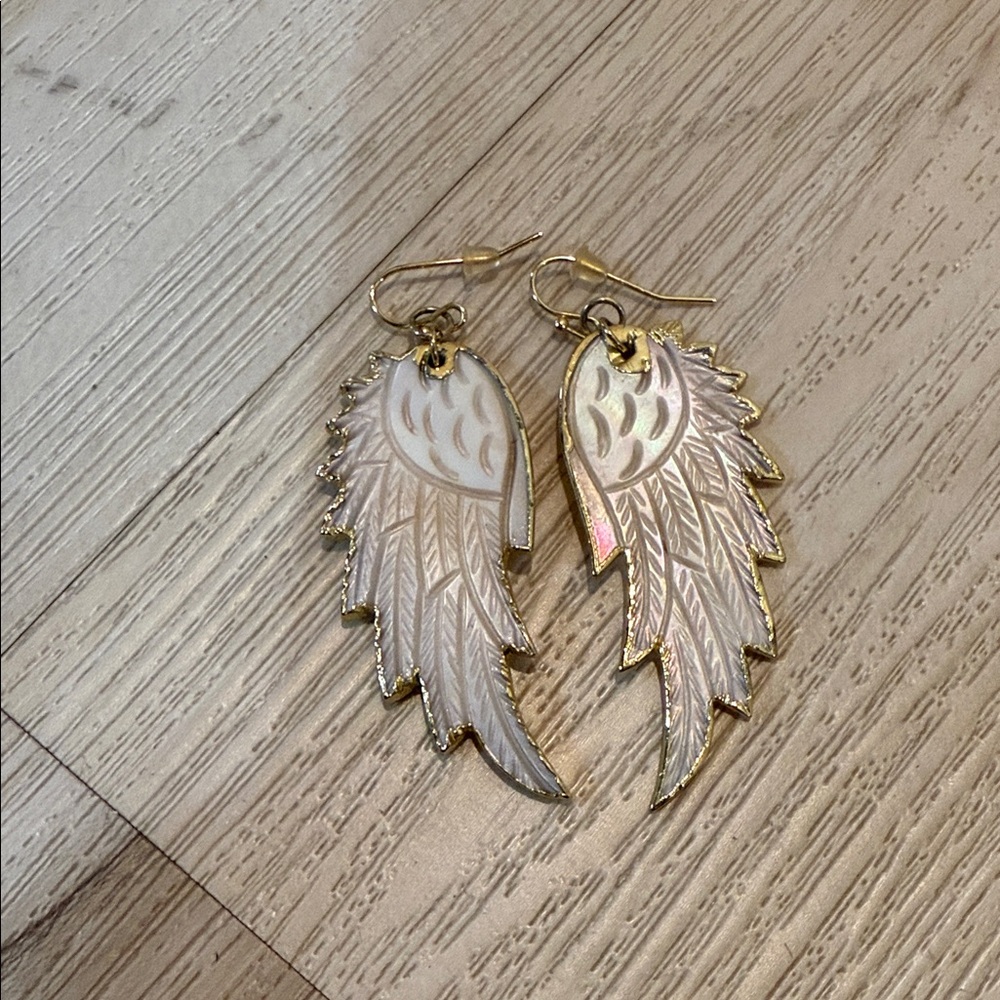 Gold and White Angel Wing Earrings